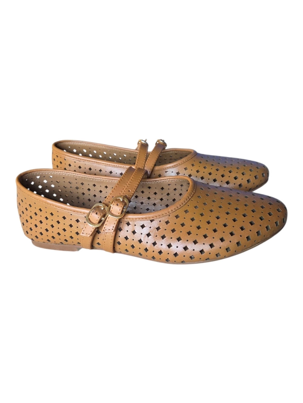 Seychelles Tan Perforated Double-Strap Flats